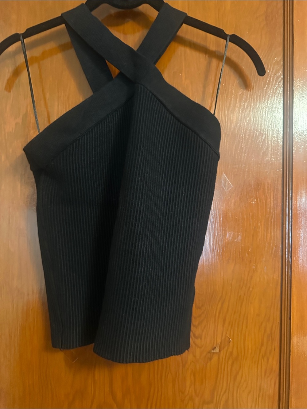 H by Halston Black Ribbed Crossback Tank Top